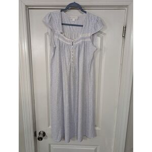 EILEEN WEST Nightgown Light Blue Floral Print Small pajamas lightweight cotton